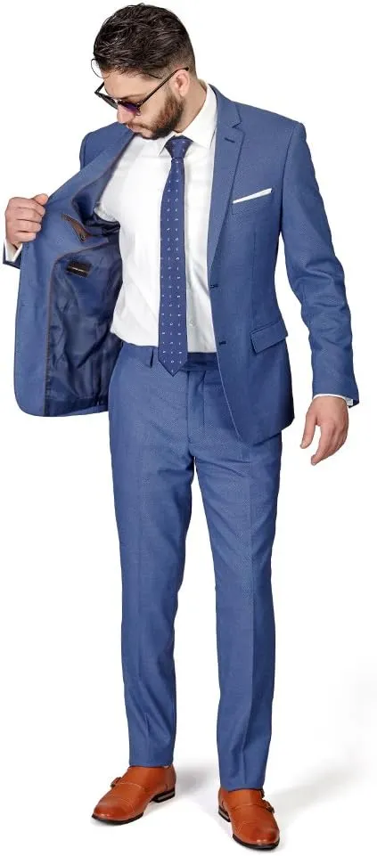 Slim Fit Men Suit Micro Textured Weave 2 Button Notch Collar AZAR 11812