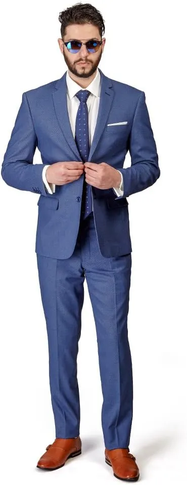 Slim Fit Men Suit Micro Textured Weave 2 Button Notch Collar AZAR 11812