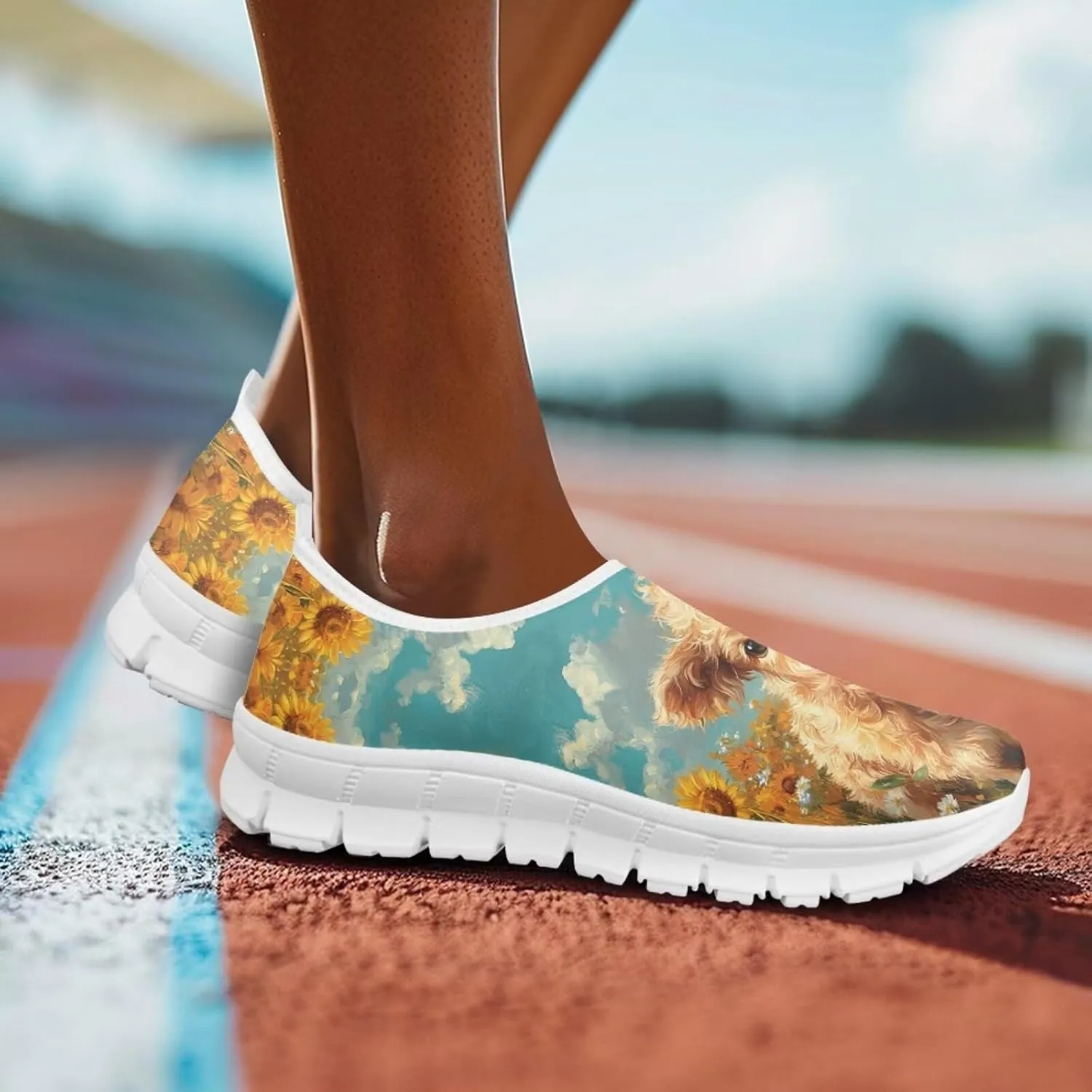 Slip in Loafers Women Slip On Shoes Cute Art Cat Elastic Upper Casual Mesh-Comfortable Tennis Workout Sneaker
