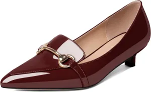 Soireelady Womens Kitten Heels Pointed Toe Heel Pumps Low Heel Closed Toe Slip on Loafer Pumps with Gold Metal Buckle Comfort Dress Work Shoes 1.5 Inches