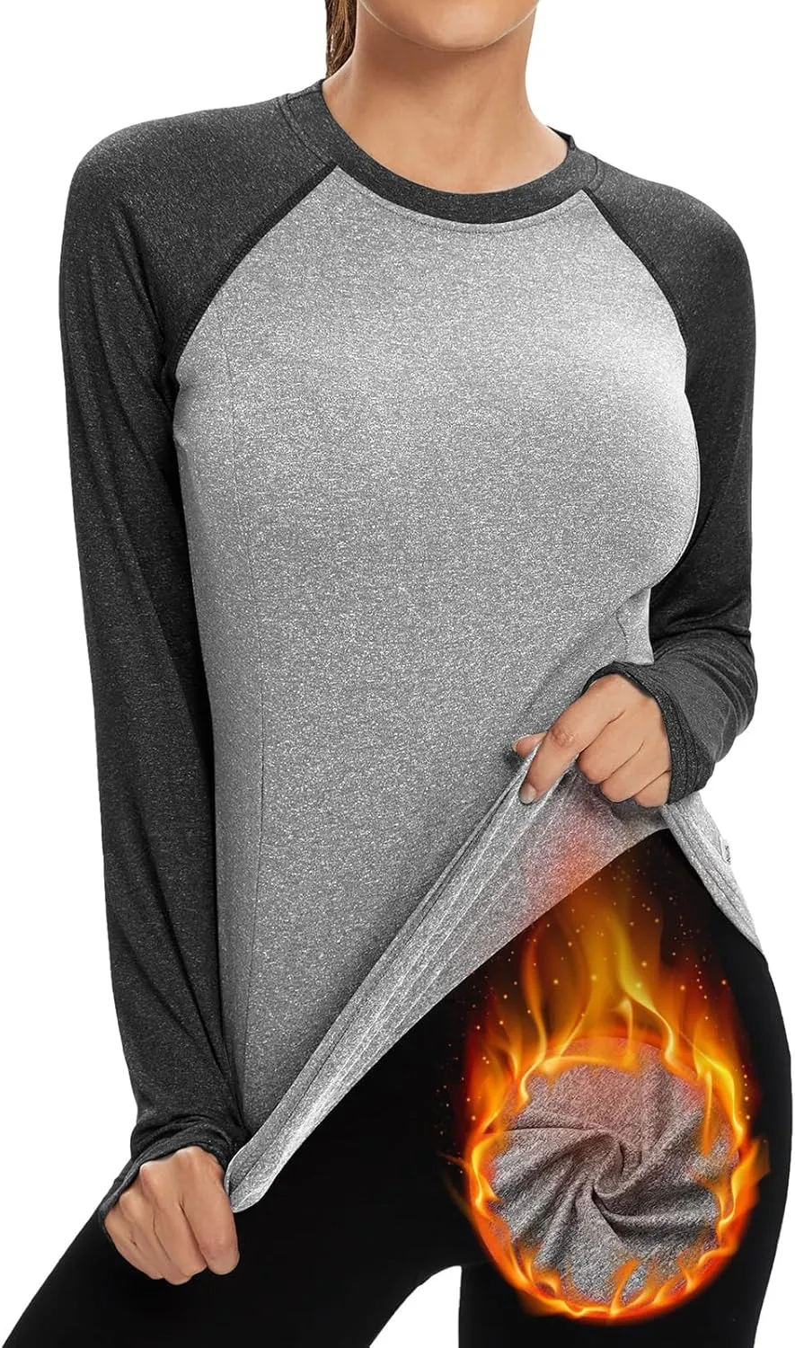Soneven Women Fleece Thermal Long Sleeve Running Shirt Workout Tops Moisture Wicking Athletic Shirts with Thumb Holes