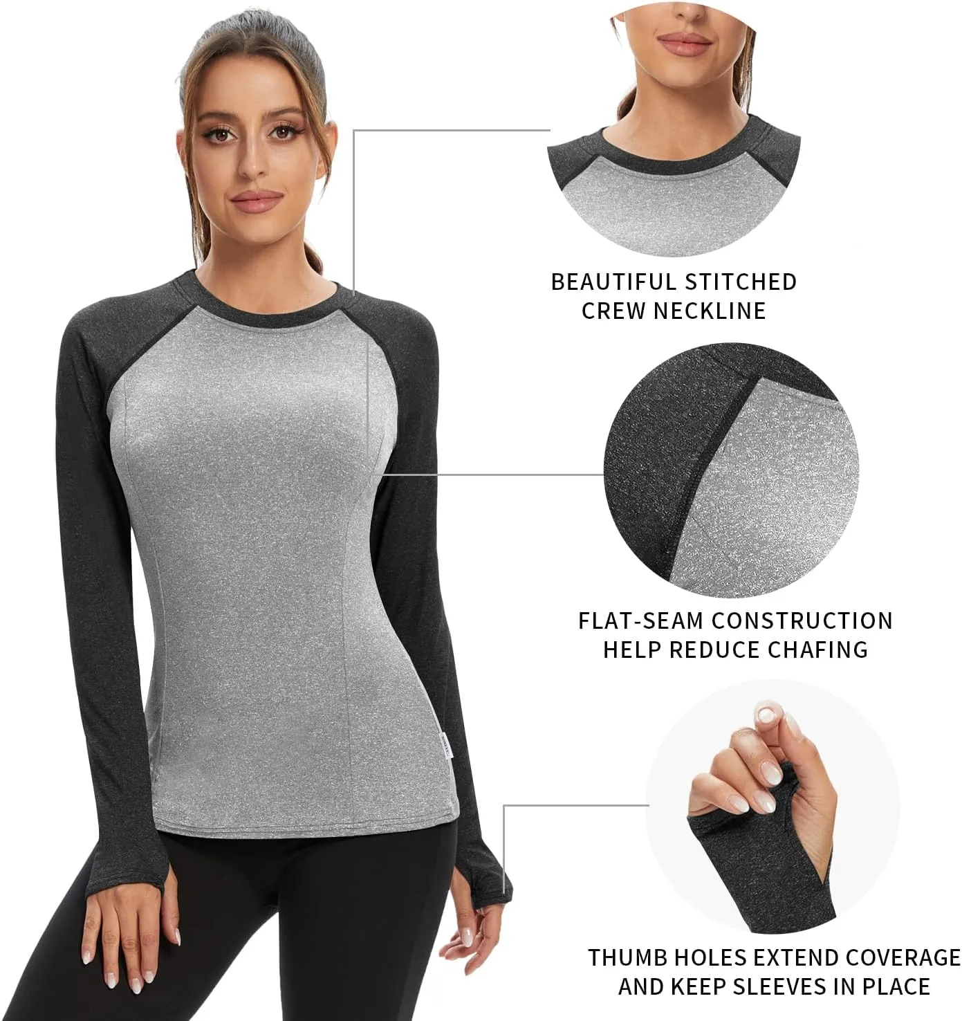 Soneven Women Fleece Thermal Long Sleeve Running Shirt Workout Tops Moisture Wicking Athletic Shirts with Thumb Holes