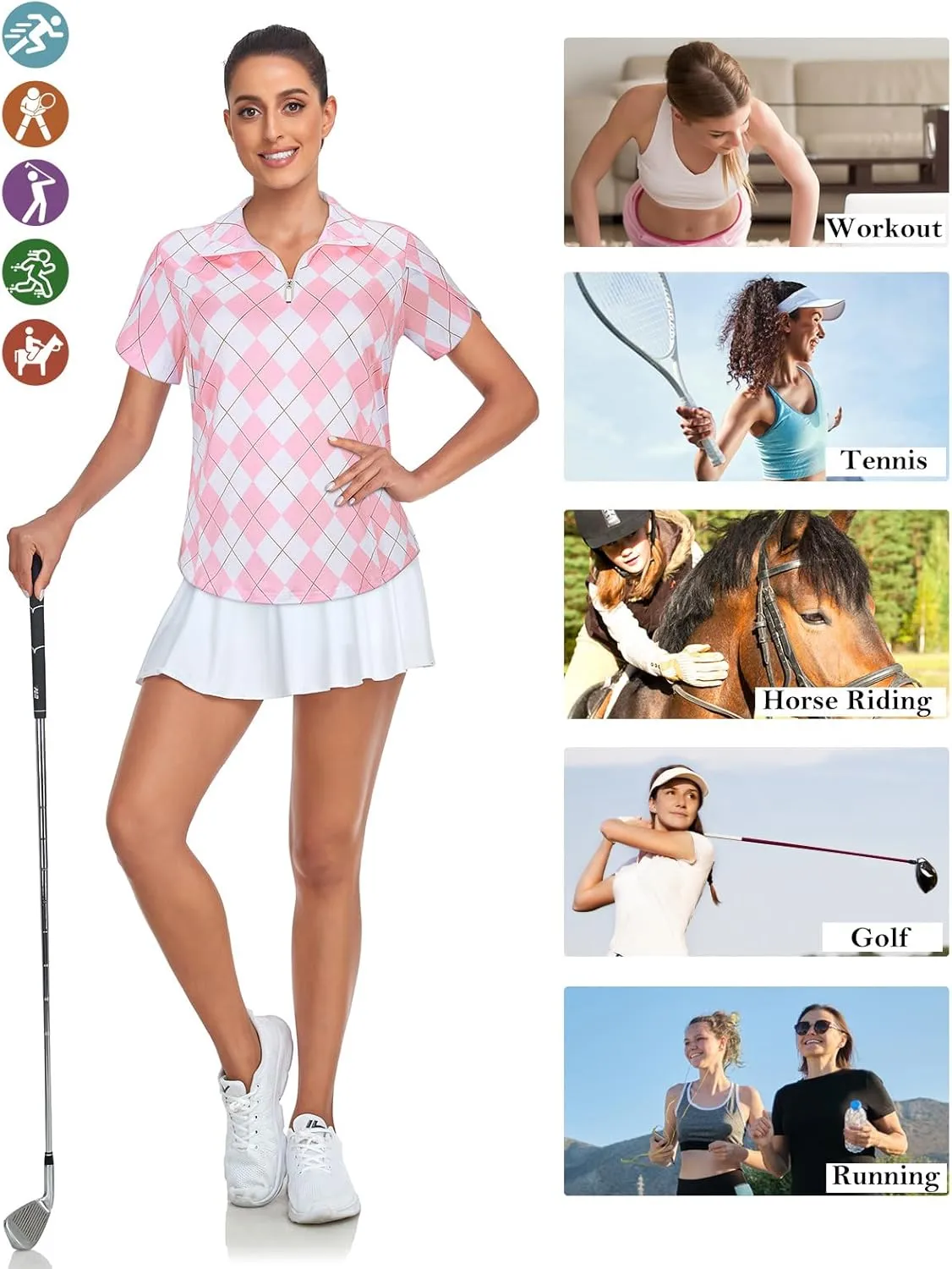 Tanst Sky Womens Golf Shirts Zip Up Overlap Short Sleeve Workout Tops Quick Dry Tennis Shirt