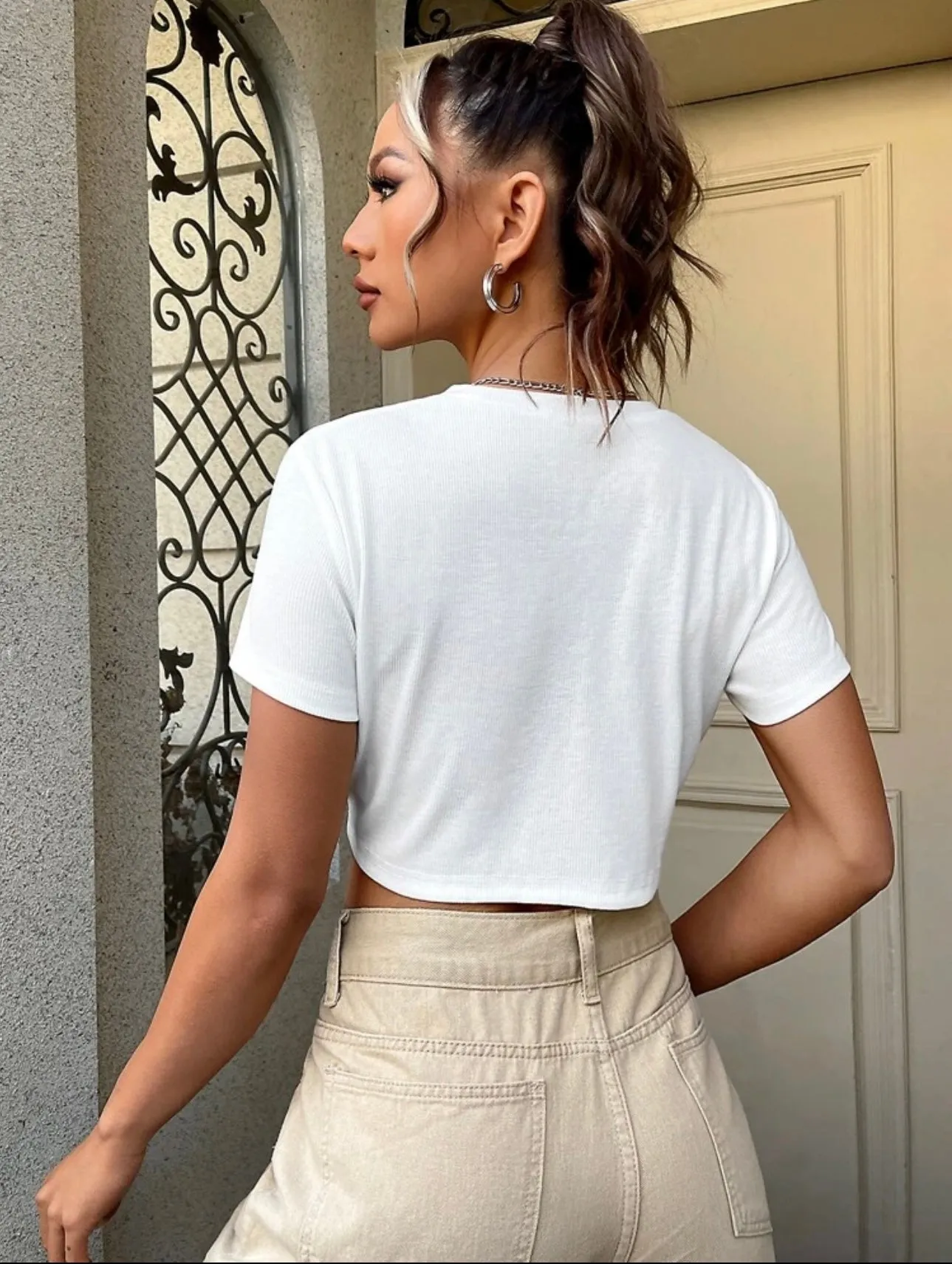 Teen Solid White Slim Fitted Crop Top