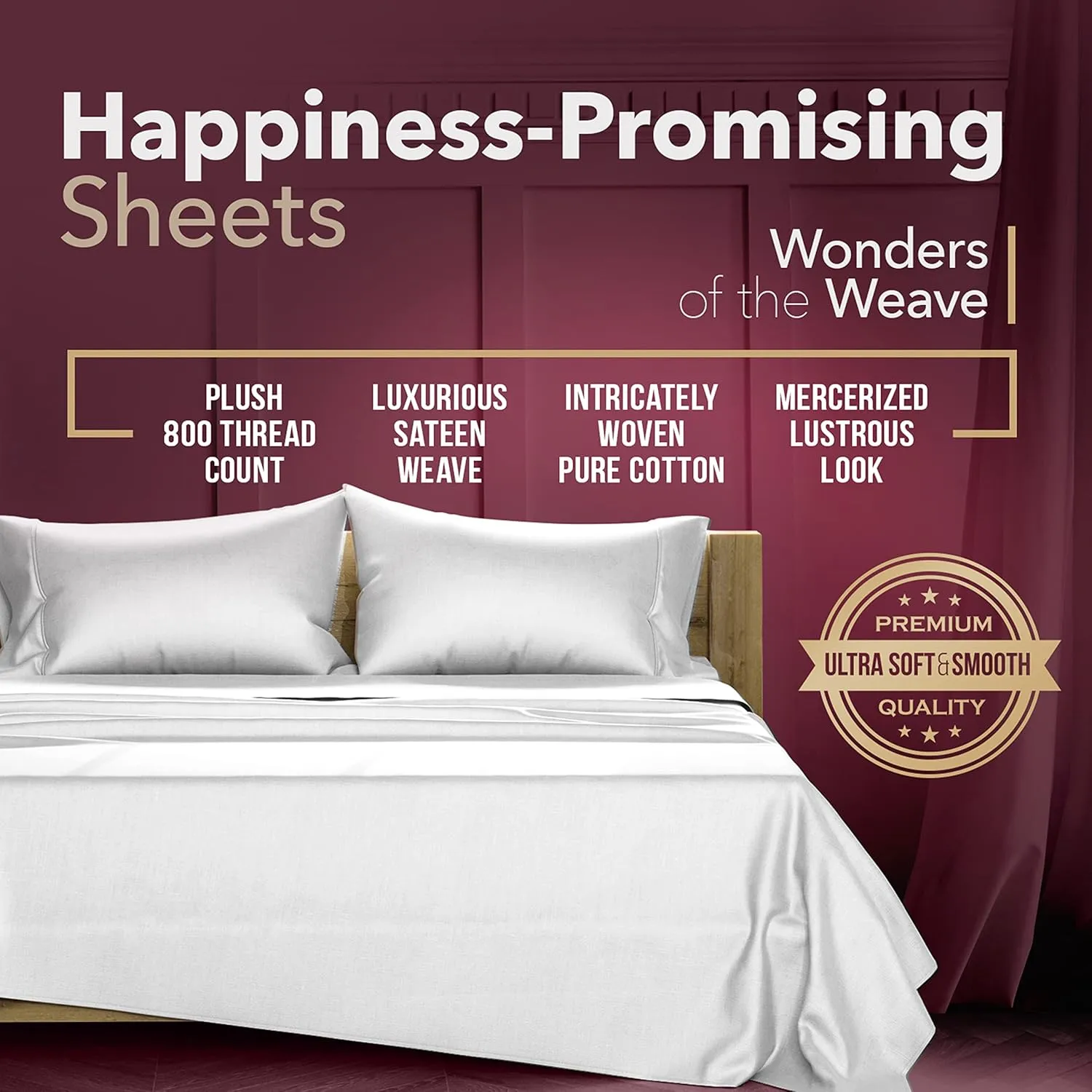 TEXAS LINEN CO. Egyptian Cotton King Bed Sheets - 800 Thread Count 4 PC Silver King Sheet Set, Sateen Weave Luxury Hotel Sheets, Soft, Cooling Bedsheet, 16" Deep Pocket (Fits Upto 18" Mattress)