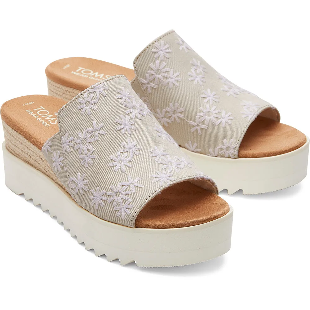TOMS Women Diana Mule Birch Embroidered Wedges