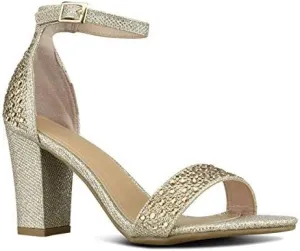 TOP Moda Womens Hannah-1 Platform Chunky Heel Metallic Glitter Party Ankle Strap High Heel Sandal TM HAN-3 CHAMP GLTR 8