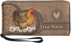 Tuoxiukan Custom Long Wallets with Wristlet Customized Mom's Gifts Personalized Name Wallets PU Leather Rooster and Sunflower Ladies Clutch Purse Zipper Coin Cash Organizer