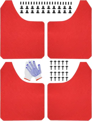 Universal Mud Flaps Carbon Fiber Effect Splash Guards Mudguard Mudflaps Fender Flares for Car Pickup Truck SUV Van Coupe Sedan - Large Size Flexible, Front Rear 4 Pack with Screws (Red)