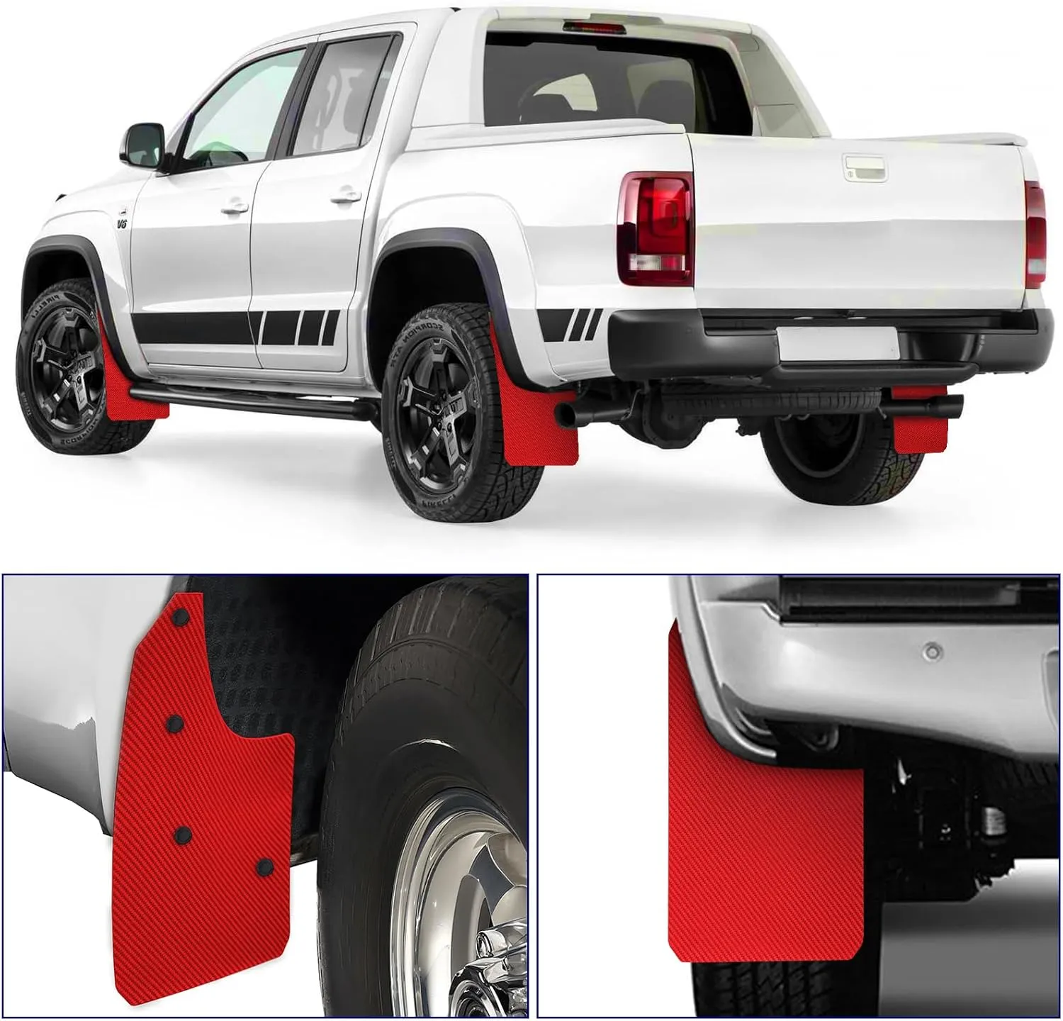 Universal Mud Flaps Carbon Fiber Effect Splash Guards Mudguard Mudflaps Fender Flares for Car Pickup Truck SUV Van Coupe Sedan - Large Size Flexible, Front Rear 4 Pack with Screws (Red)