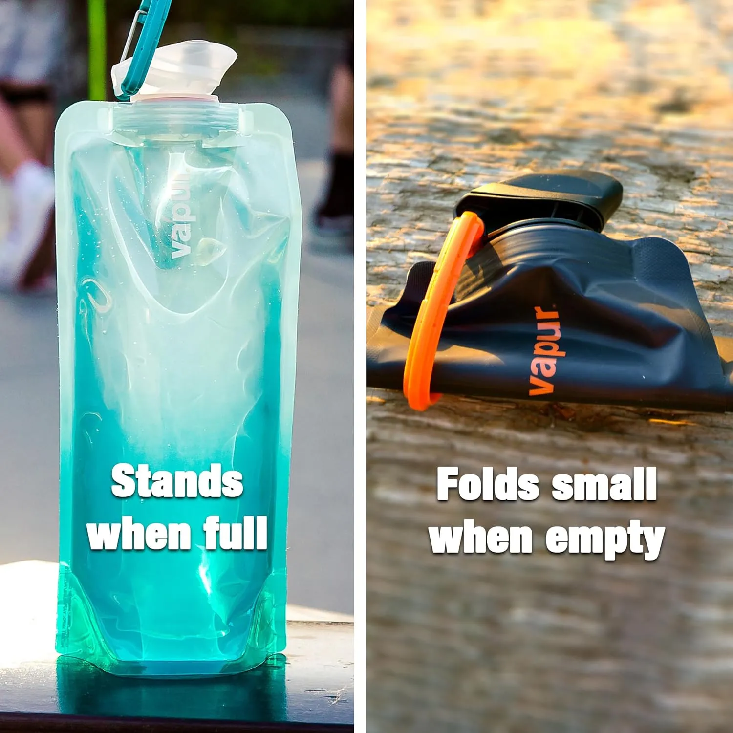 Vapur Flexible, Collapsible Wide Mouth Anti-Bottle with Detachable Carabiner, 34 Ounce, Blackout, Pack of 1