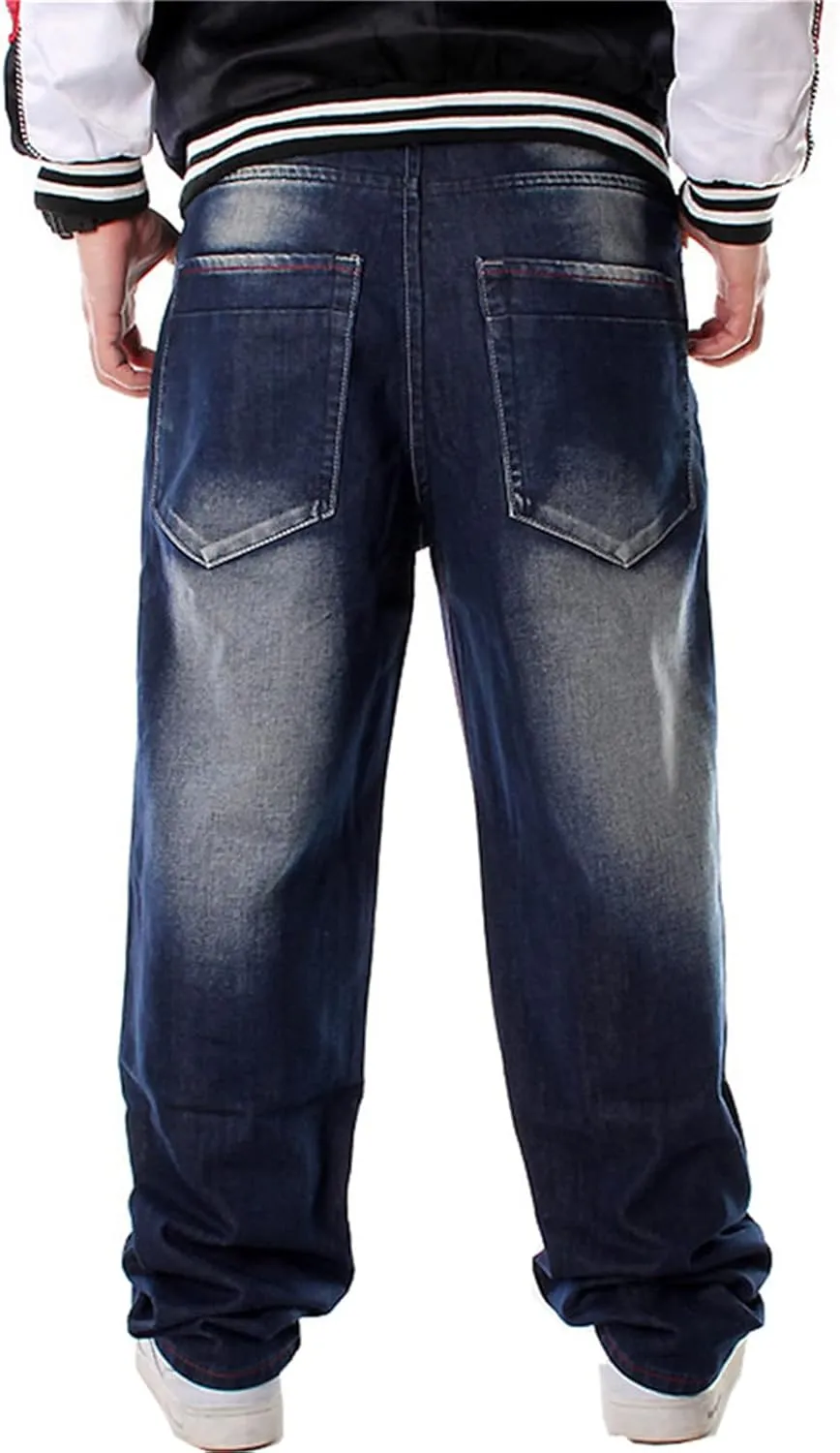 Veroders Men's Baggy Hip Hop Blue Jeans Loose Skateboard Pants Straight Baggy Skater Jeans for Men