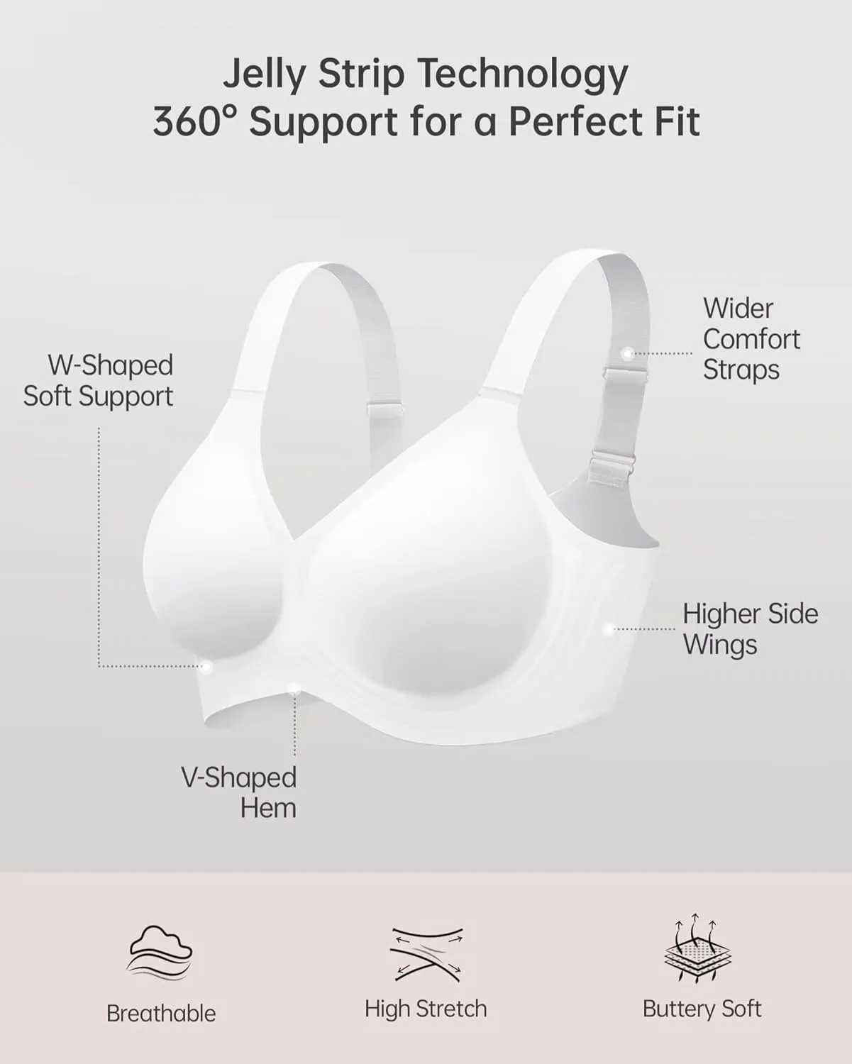 Vertvie Bras for Women No Underwire Wireless Support Bra Underarm-Smoothing Seamless Push Up Full Coverage T-Shirt Sports Bra