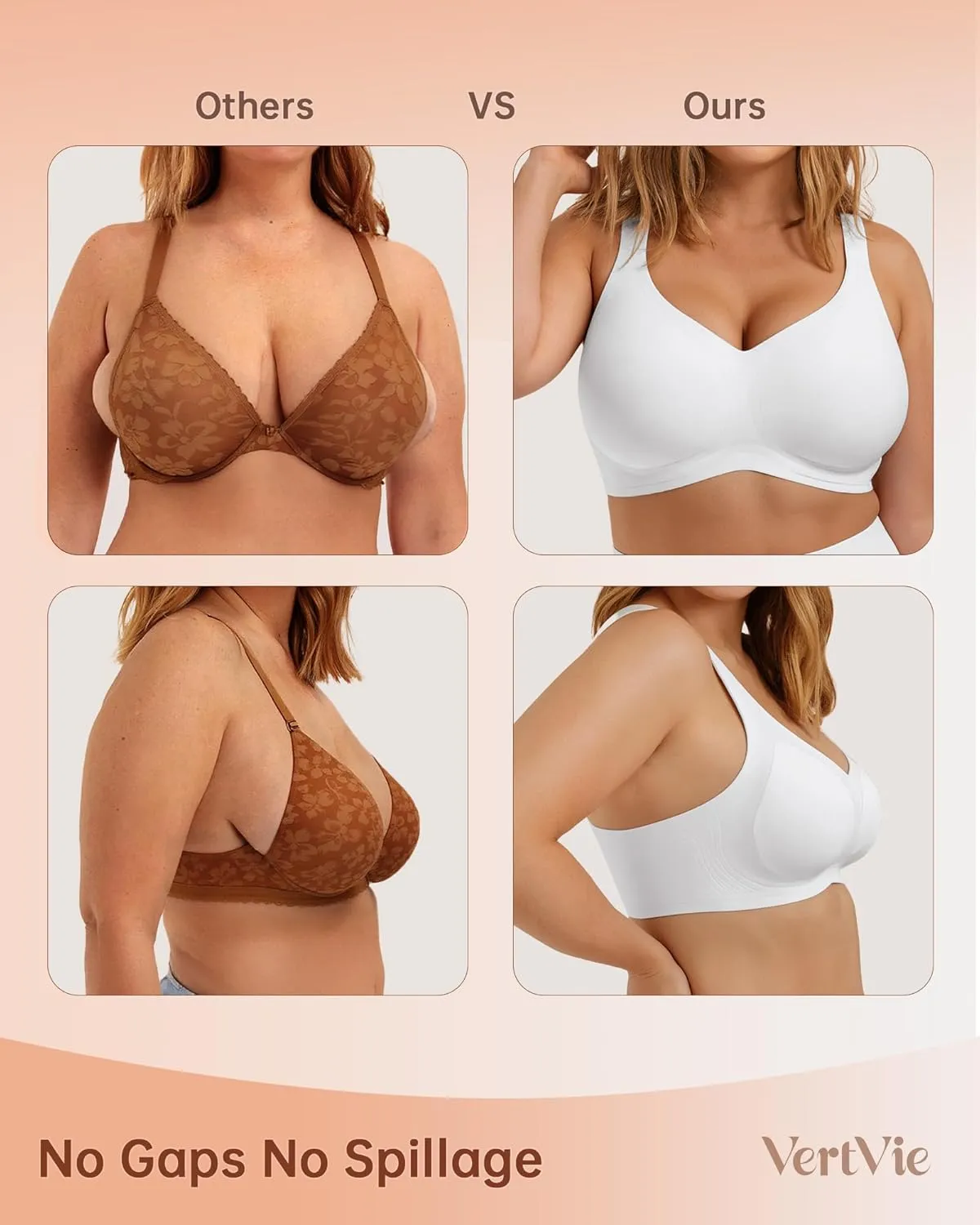 Vertvie Bras for Women No Underwire Wireless Support Bra Underarm-Smoothing Seamless Push Up Full Coverage T-Shirt Sports Bra