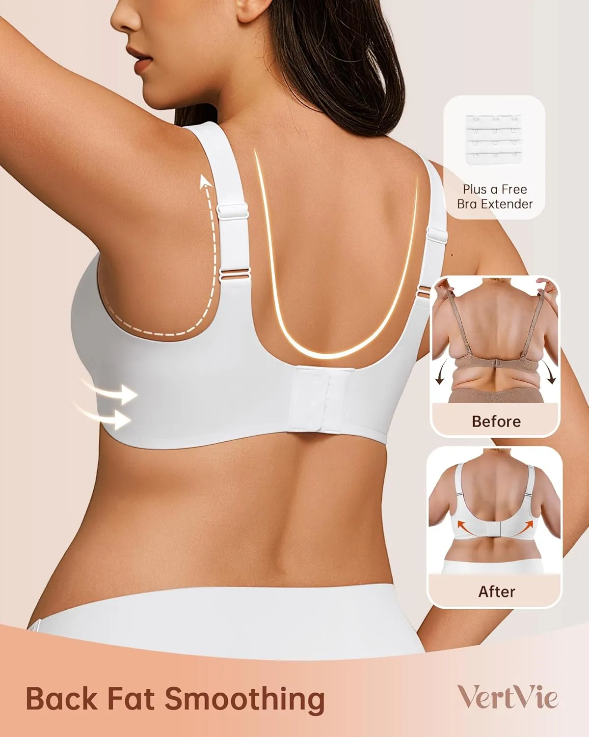 Vertvie Bras for Women No Underwire Wireless Support Bra Underarm-Smoothing Seamless Push Up Full Coverage T-Shirt Sports Bra