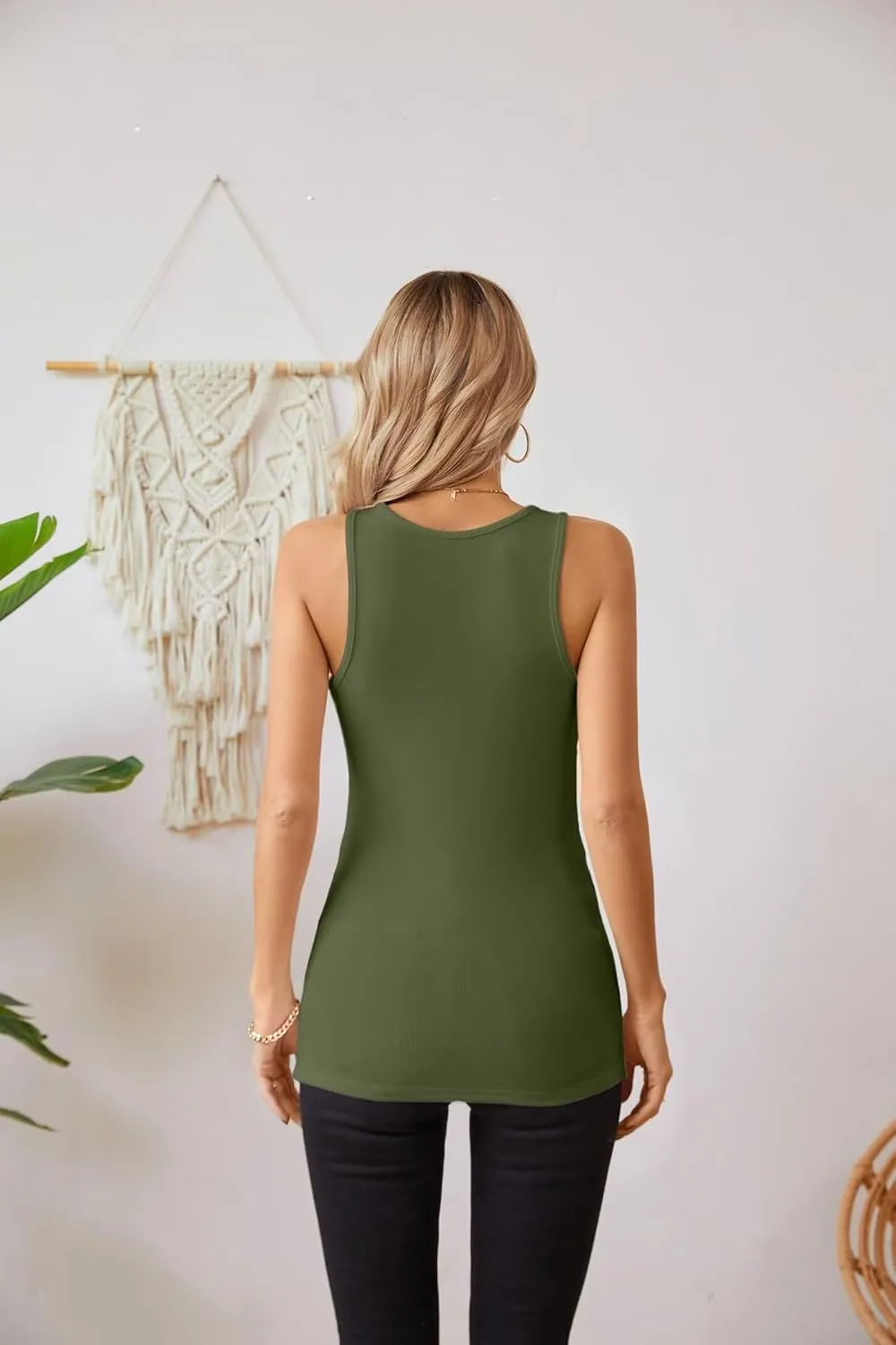 VICHYIE Tank Tops for Women Summer Sleeveless Shirts V Neck Ribbed Slim Fitted Tops Cami Blouses