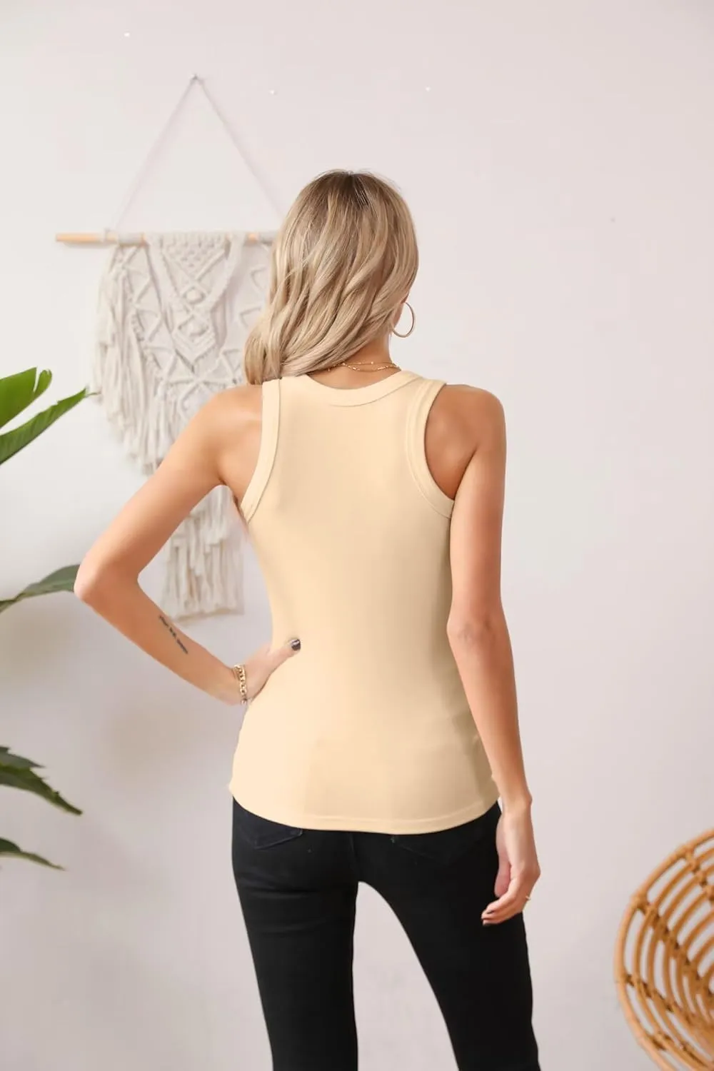 VICHYIE Women Tank Tops Summer Sleeveless Basic Cami Top Shirt Slim Knit Ribbed Racerback Blouses