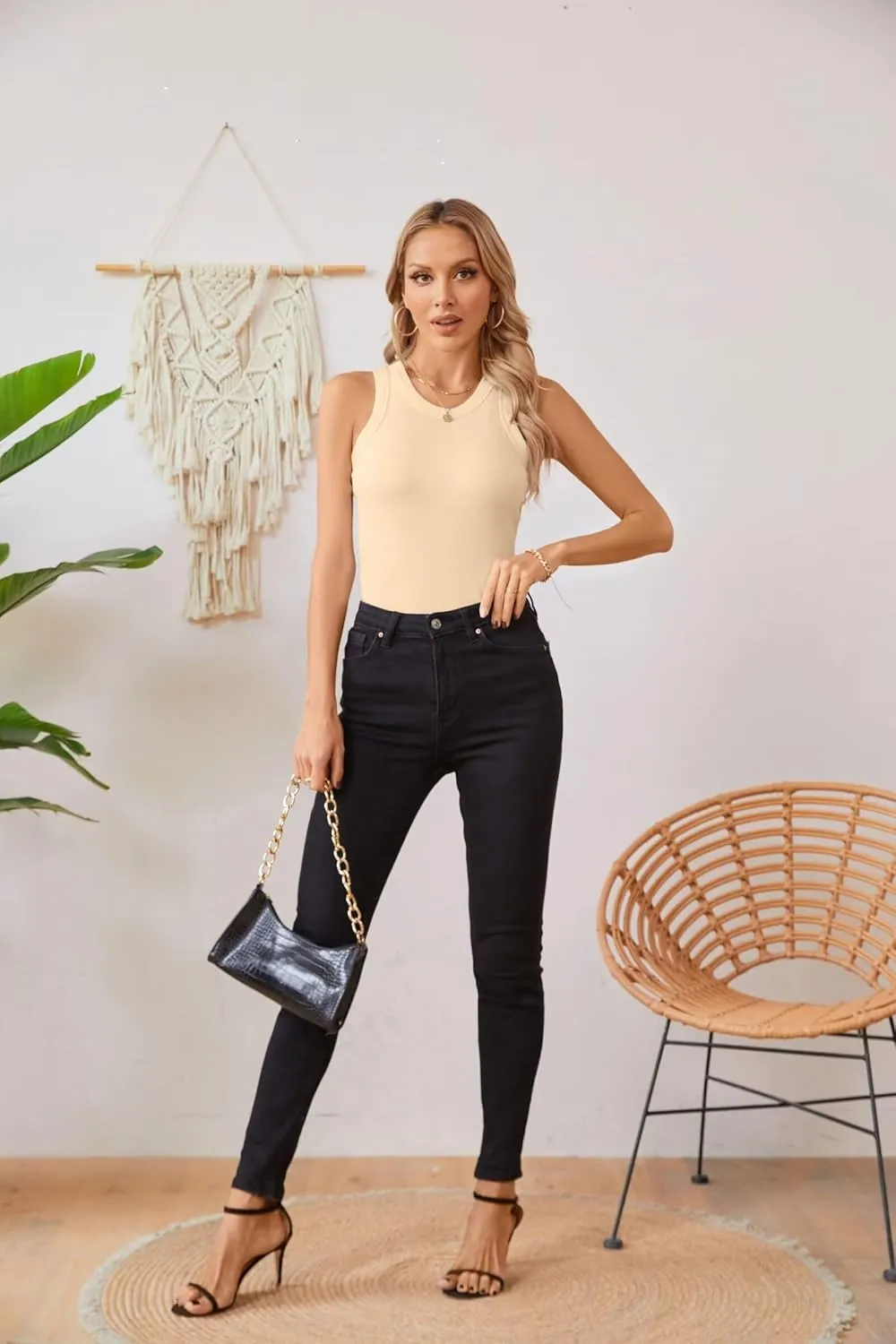 VICHYIE Women Tank Tops Summer Sleeveless Basic Cami Top Shirt Slim Knit Ribbed Racerback Blouses
