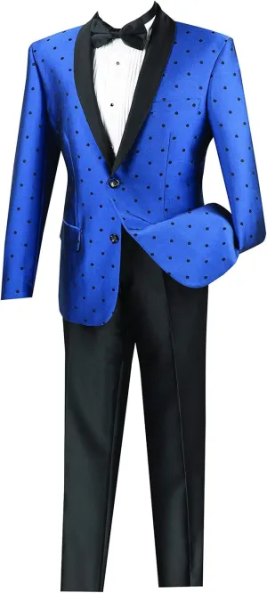 Vinci 2 Button Single Breasted Polka Dot Pattern Slim Fit Suit with Shawl Lapel
