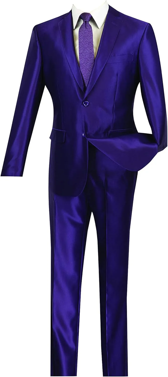 Vinci Men's 2 Button Single Breasted Shark Skin Slim Fit Suits S2RK-5