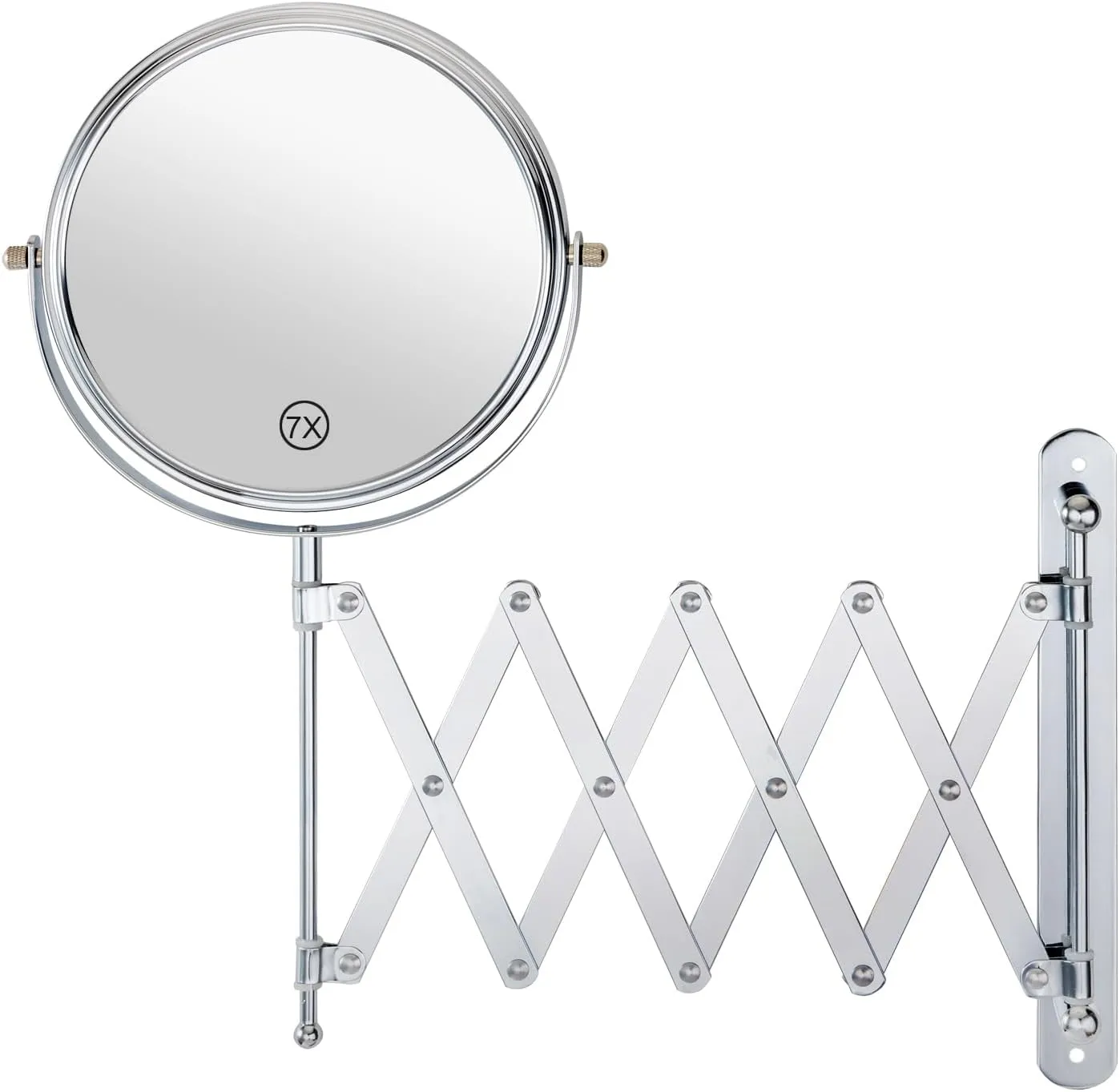 WELLLINK Extendable Wall-Mounted Makeup Mirror, 8 Inch High-Definition, Anti-Distortion Dual-Sided Lens, 1X 7X Magnification, Space-Saving Design, Chrome Finish for Bathroom, Vanity, Salon