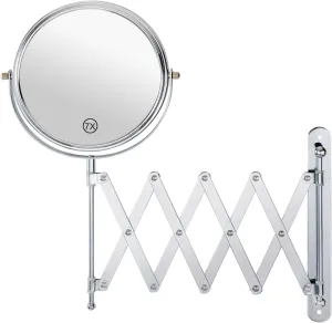 WELLLINK Extendable Wall-Mounted Makeup Mirror, 8 Inch High-Definition, Anti-Distortion Dual-Sided Lens, 1X 7X Magnification, Space-Saving Design, Chrome Finish for Bathroom, Vanity, Salon