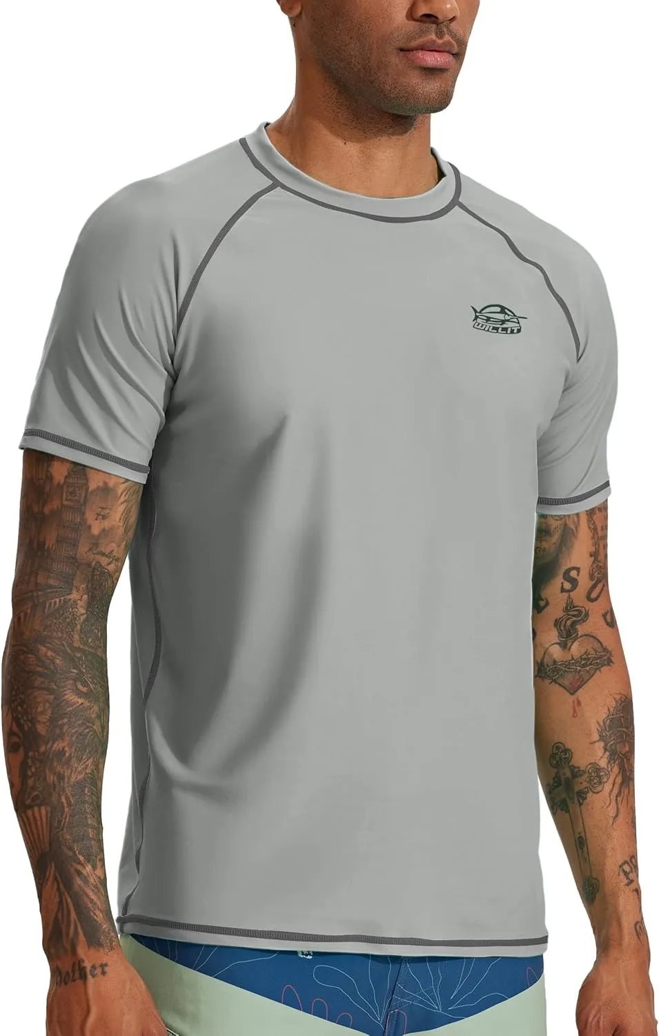 Willit Men's UPF 50  Rashguard Swim Shirt Short Sleeve SPF Sun Protection Quick Dry Water Beach Shirts Fishing Surf Shirt