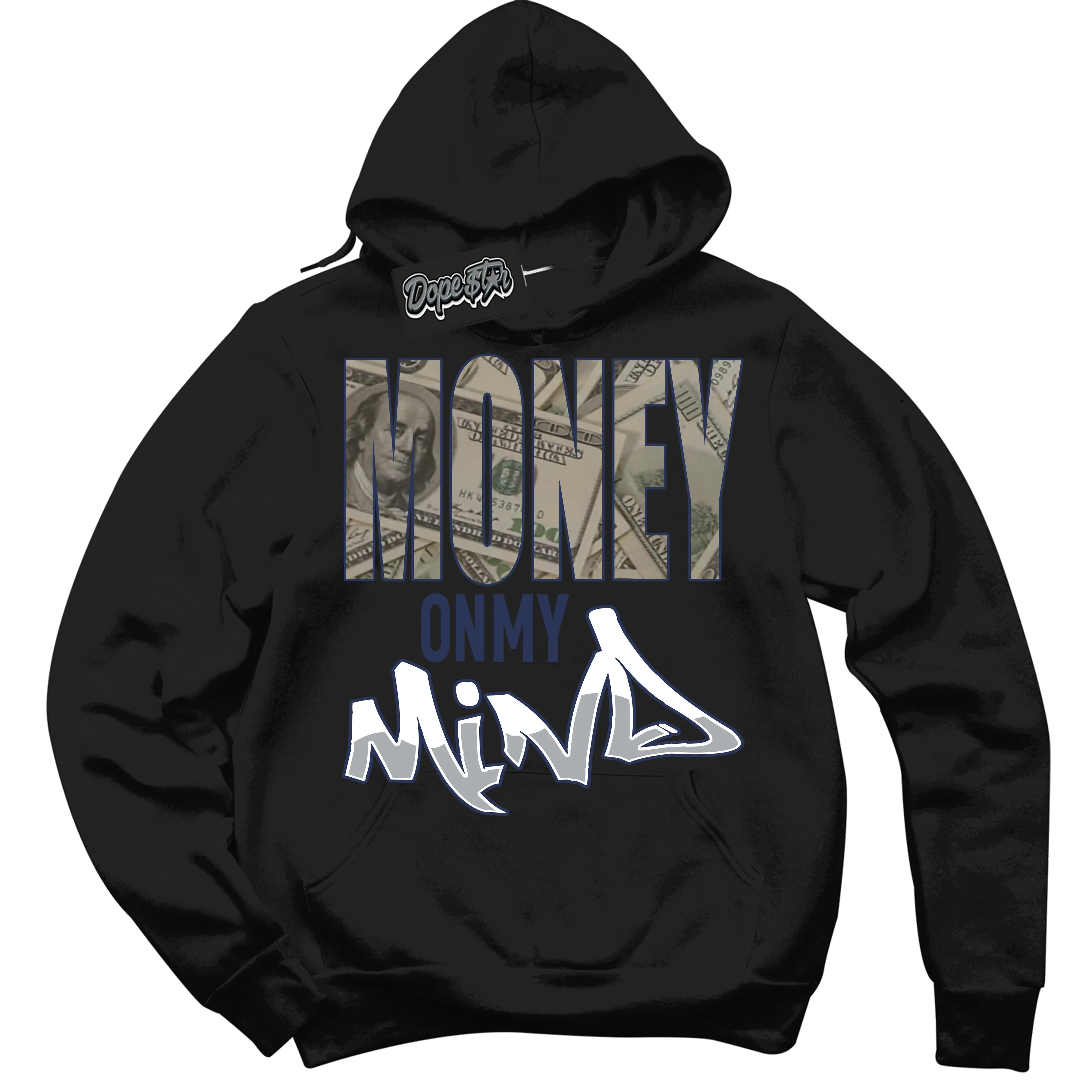 Wolf Grey Midnight Navy 1s Sneaker Hoodie Money On My Mind Graphic