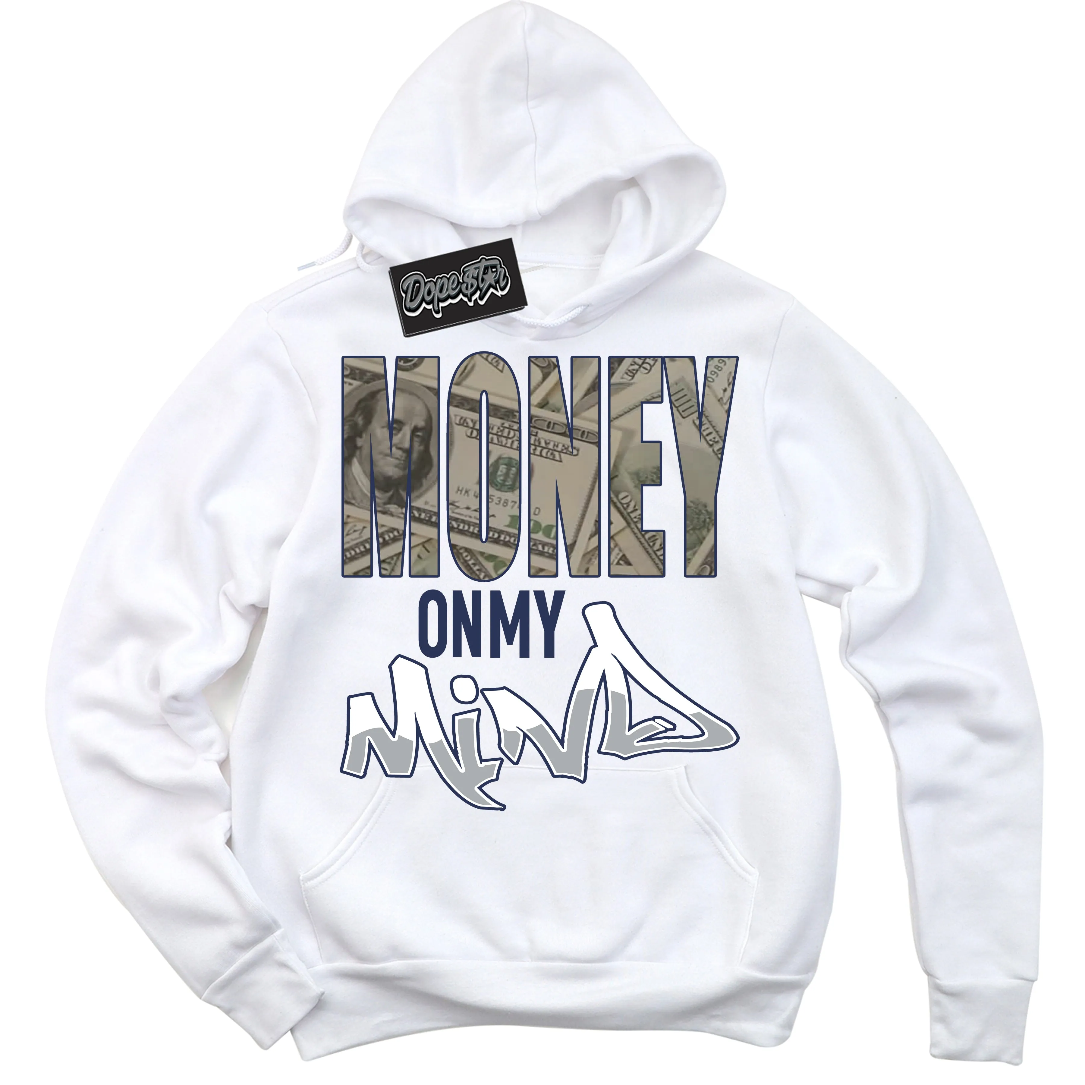 Wolf Grey Midnight Navy 1s Sneaker Hoodie Money On My Mind Graphic