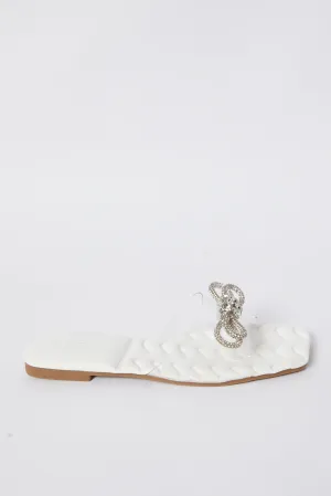 Woman White Diamante Trim Mule