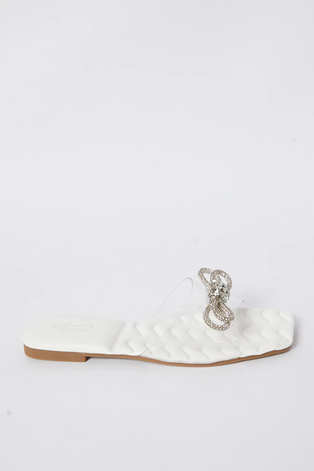 Woman White Diamante Trim Mule