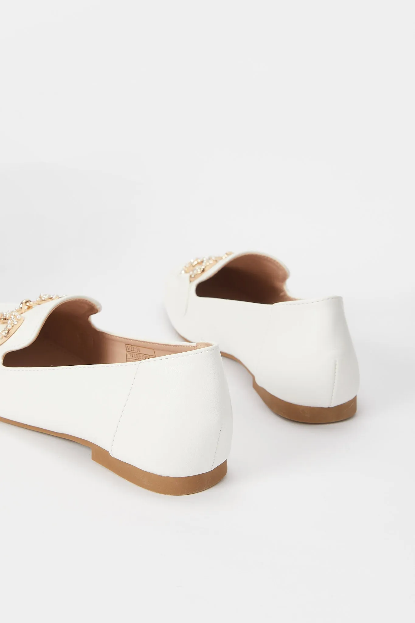 Women White Loafer With Pearl Trim
