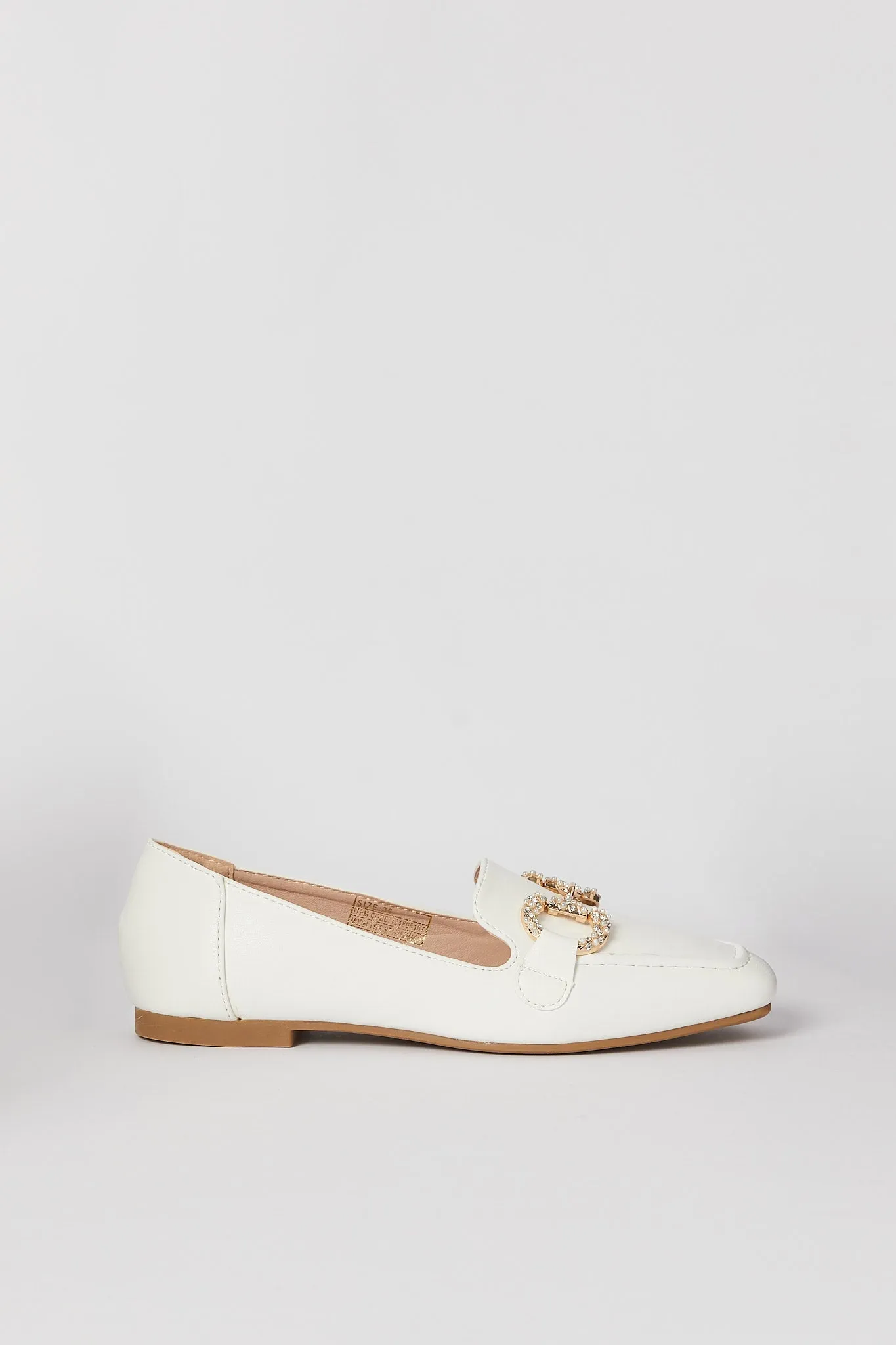 Women White Loafer With Pearl Trim