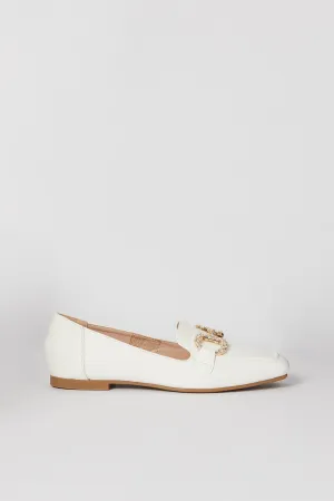 Women White Loafer With Pearl Trim
