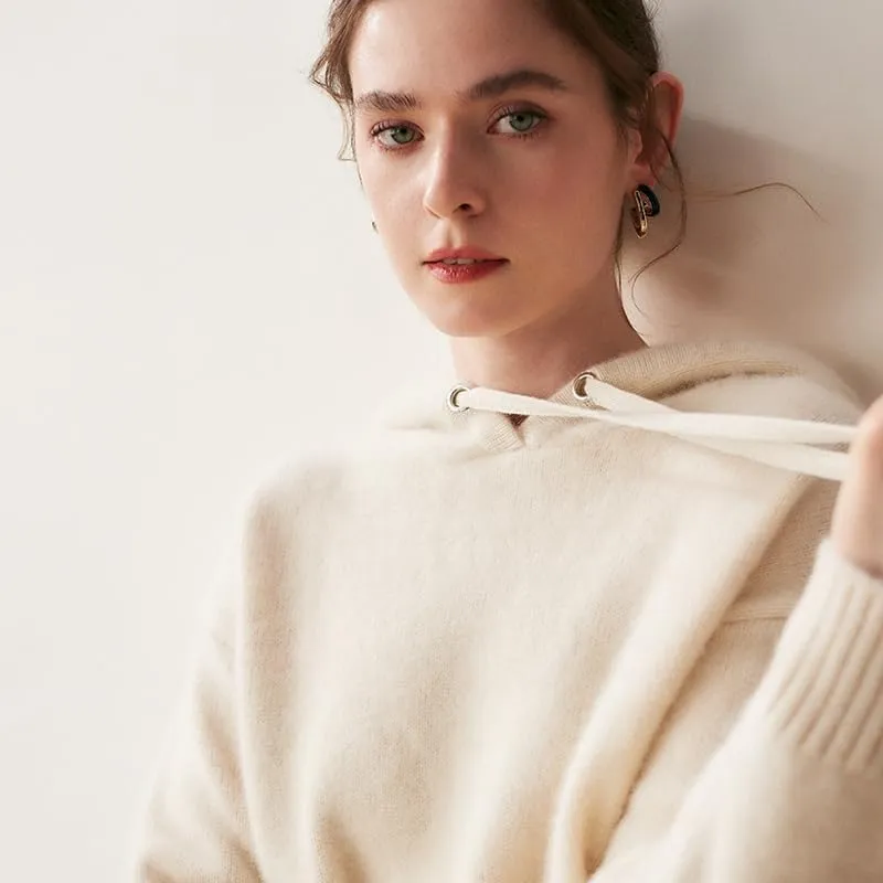 Women's Fall and Winter 100% Cashmere 7 Stiches Thickening Long Sleeve Hoodie