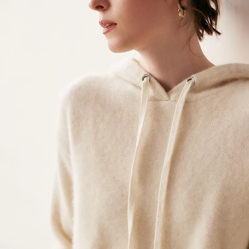 Women's Fall and Winter 100% Cashmere 7 Stiches Thickening Long Sleeve Hoodie