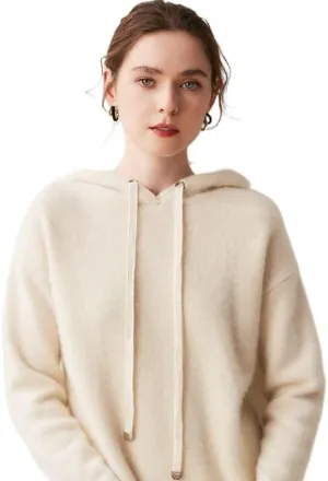 Women's Fall and Winter 100% Cashmere 7 Stiches Thickening Long Sleeve Hoodie