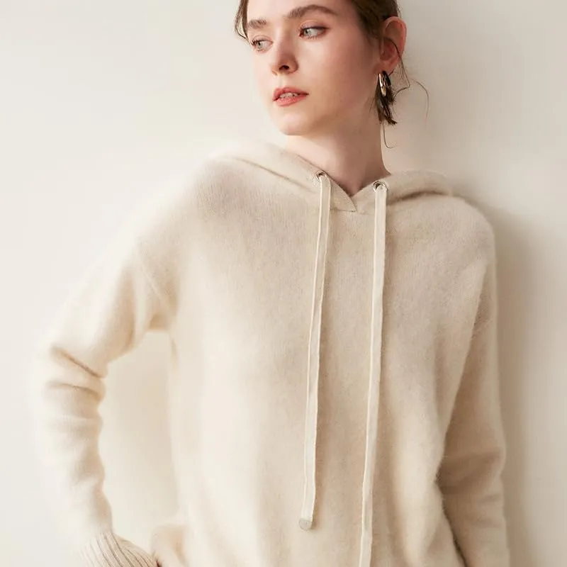 Women's Fall and Winter 100% Cashmere 7 Stiches Thickening Long Sleeve Hoodie