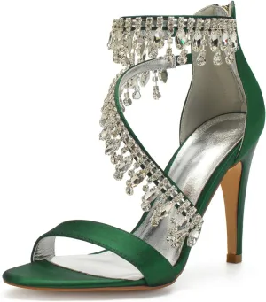 Women's Formal Wedding Sandals for Women High Stilettos for Bride Rhinestones Open Toe Heels Strappy Bridal Shoes