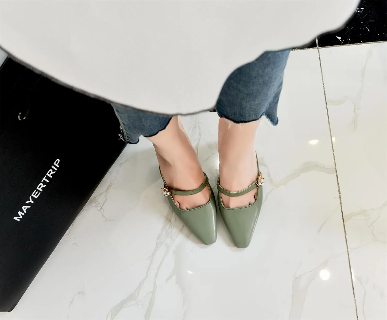 Women’s High Chunky Heels Mules Classic Pointed Toe Slip-on Metallic Bee Pearl Rhinestone Slides Dress Shoes Work Office Casual Business Church Event Dating Anniversary Vacation
