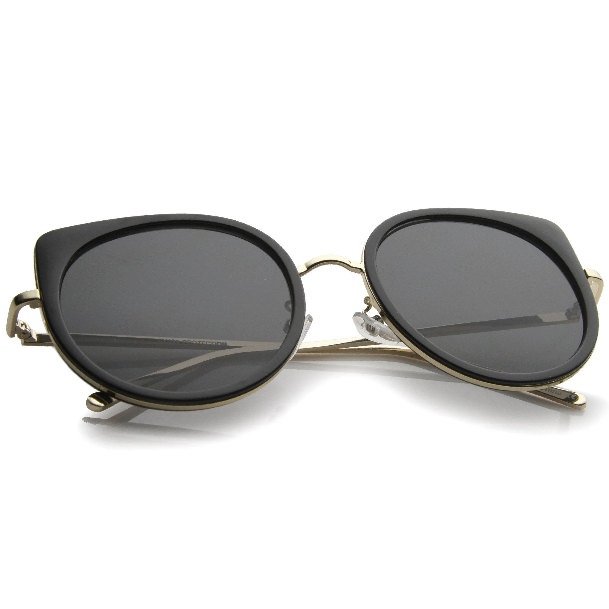 Women's Slim Round Cat Eye Flat Lens Sunglasses A814