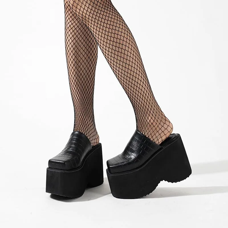 Women's Slip on Platform Mules, Closed Toe Slide Sandals, Chunky High Heel Slipper Mule Shoes