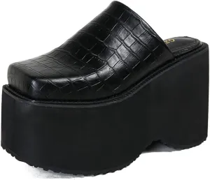 Women's Slip on Platform Mules, Closed Toe Slide Sandals, Chunky High Heel Slipper Mule Shoes