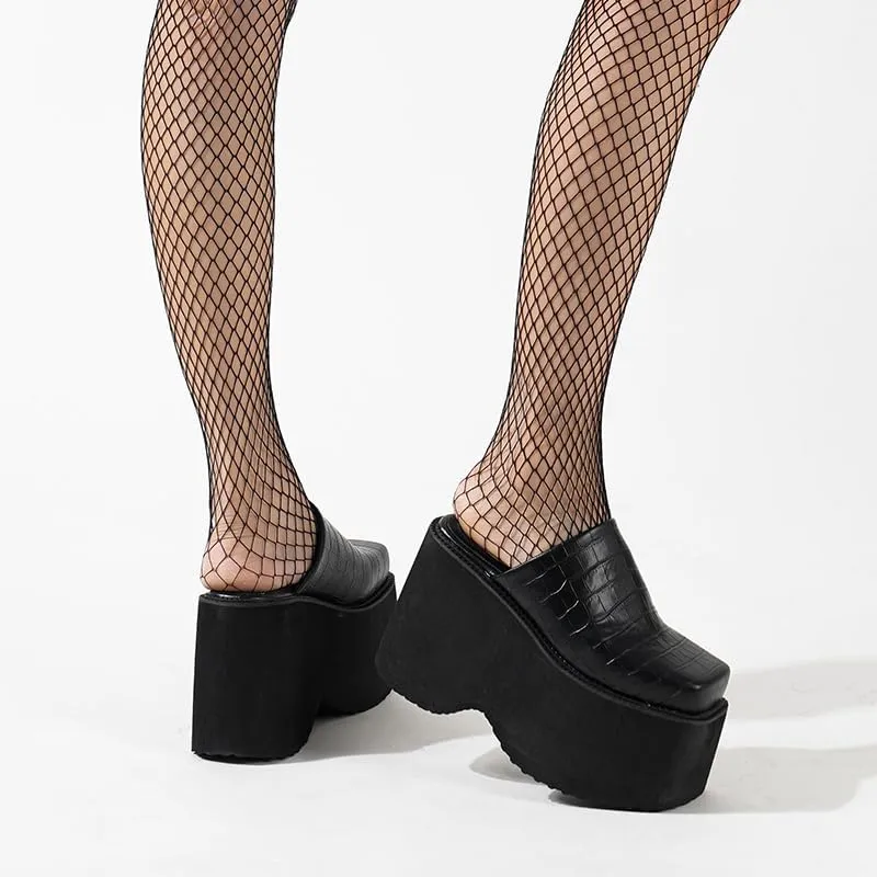 Women's Slip on Platform Mules, Closed Toe Slide Sandals, Chunky High Heel Slipper Mule Shoes