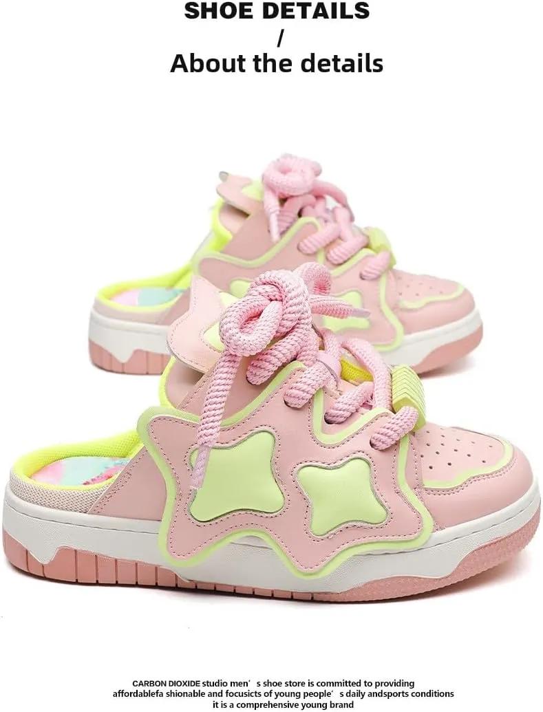Women's Star Mules Slip-On Shoes Trendy Open Back Sneakers Memory Foam Slip-Resistant Sole for Street Errands Vacations