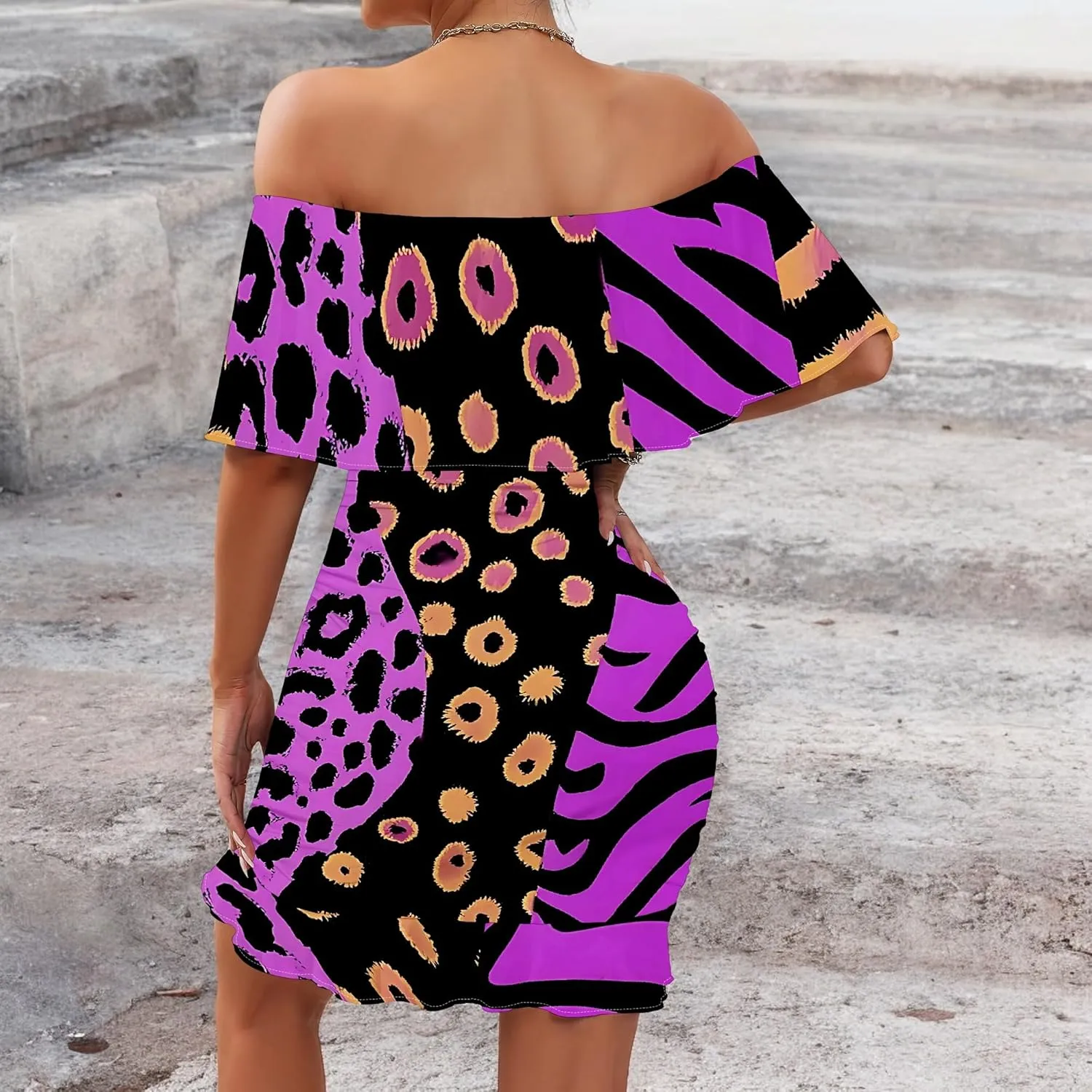 Women's Summer Ruffle Slim Fit Strapless Off Shoulder Short Sleeve Mini Dress African Print Cocktail Party Bodycon Dresses