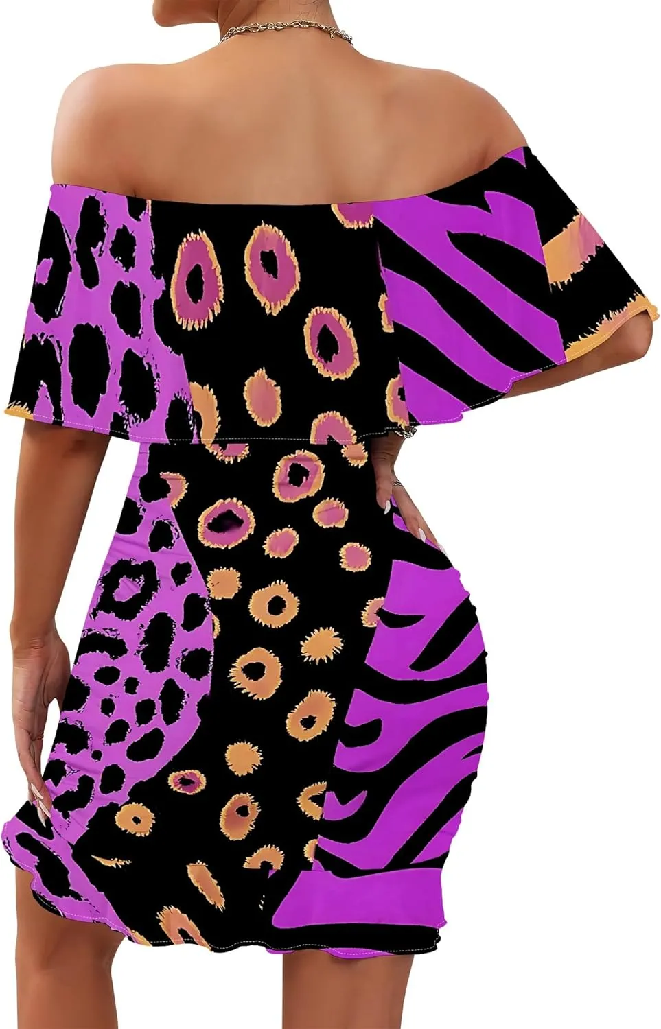 Women's Summer Ruffle Slim Fit Strapless Off Shoulder Short Sleeve Mini Dress African Print Cocktail Party Bodycon Dresses