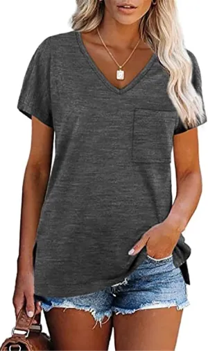 Women's Summer V-Neck Slim T-Shirt Loose Cotton Short Sleeve Tops Casual Urban Style