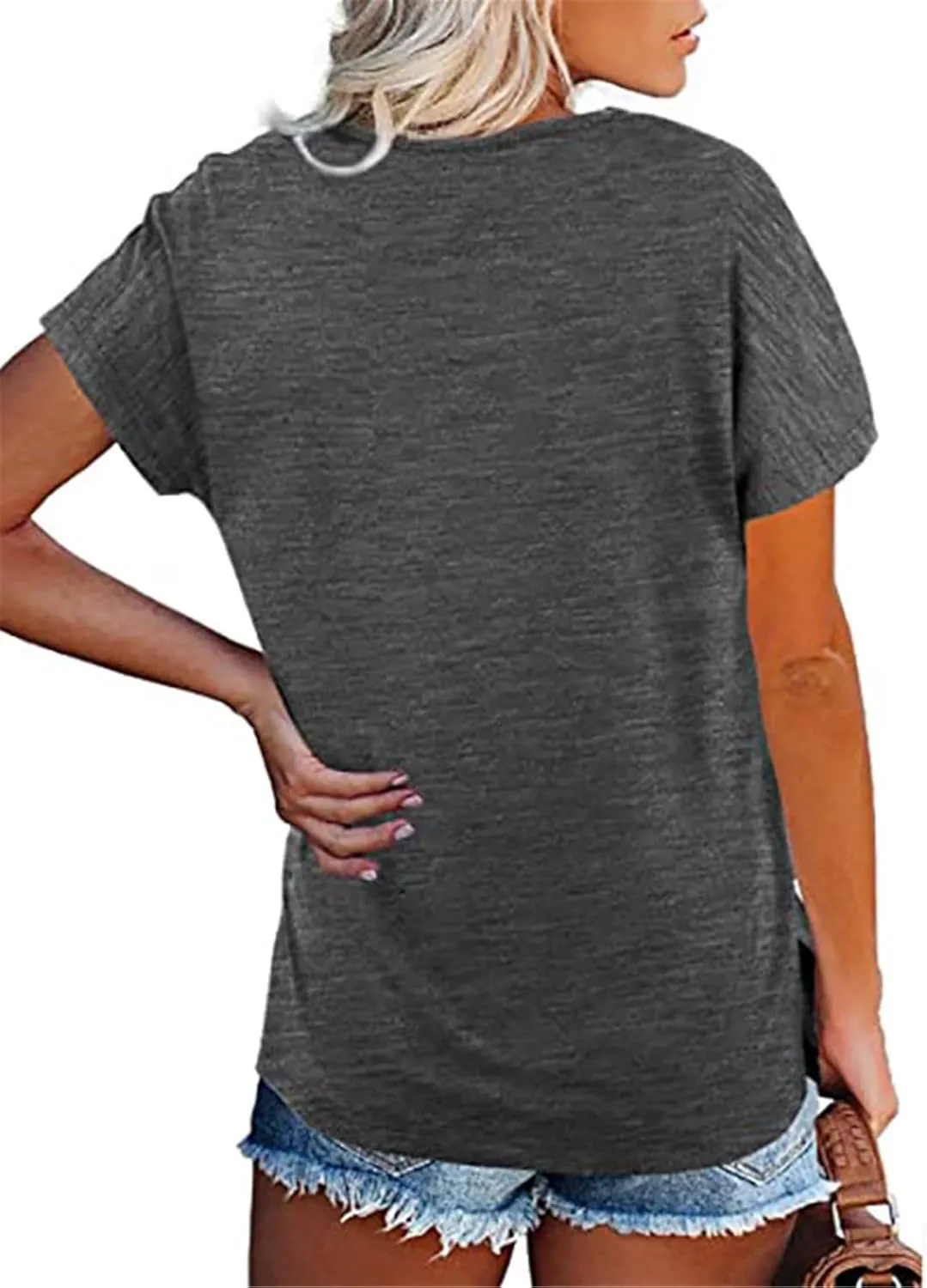 Women's Summer V-Neck Slim T-Shirt Loose Cotton Short Sleeve Tops Casual Urban Style
