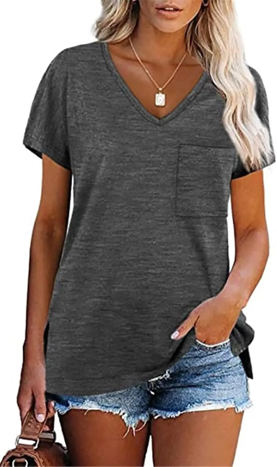 Women's Summer V-Neck Slim T-Shirt Loose Cotton Short Sleeve Tops Casual Urban Style